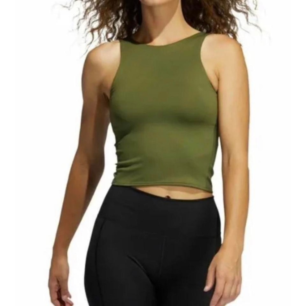 Adidas Wild Pine‎ Crop Tank Bra Women's Size Small Green Yellow Workout Gym